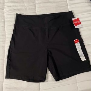 Black Cotton Biker Shorts by Hanes, Size L/XL